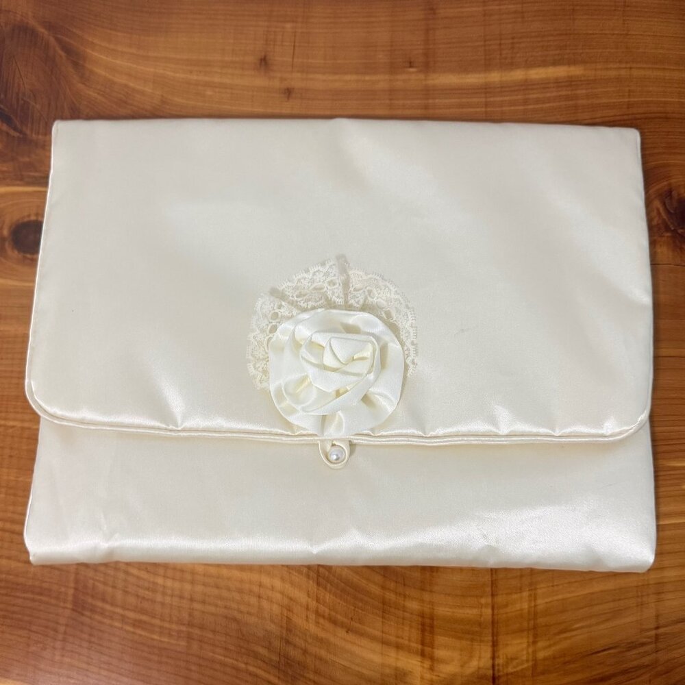 Victoria's Secret Cream Satin Vintage Travel Lingerie Women's Envelope Bag